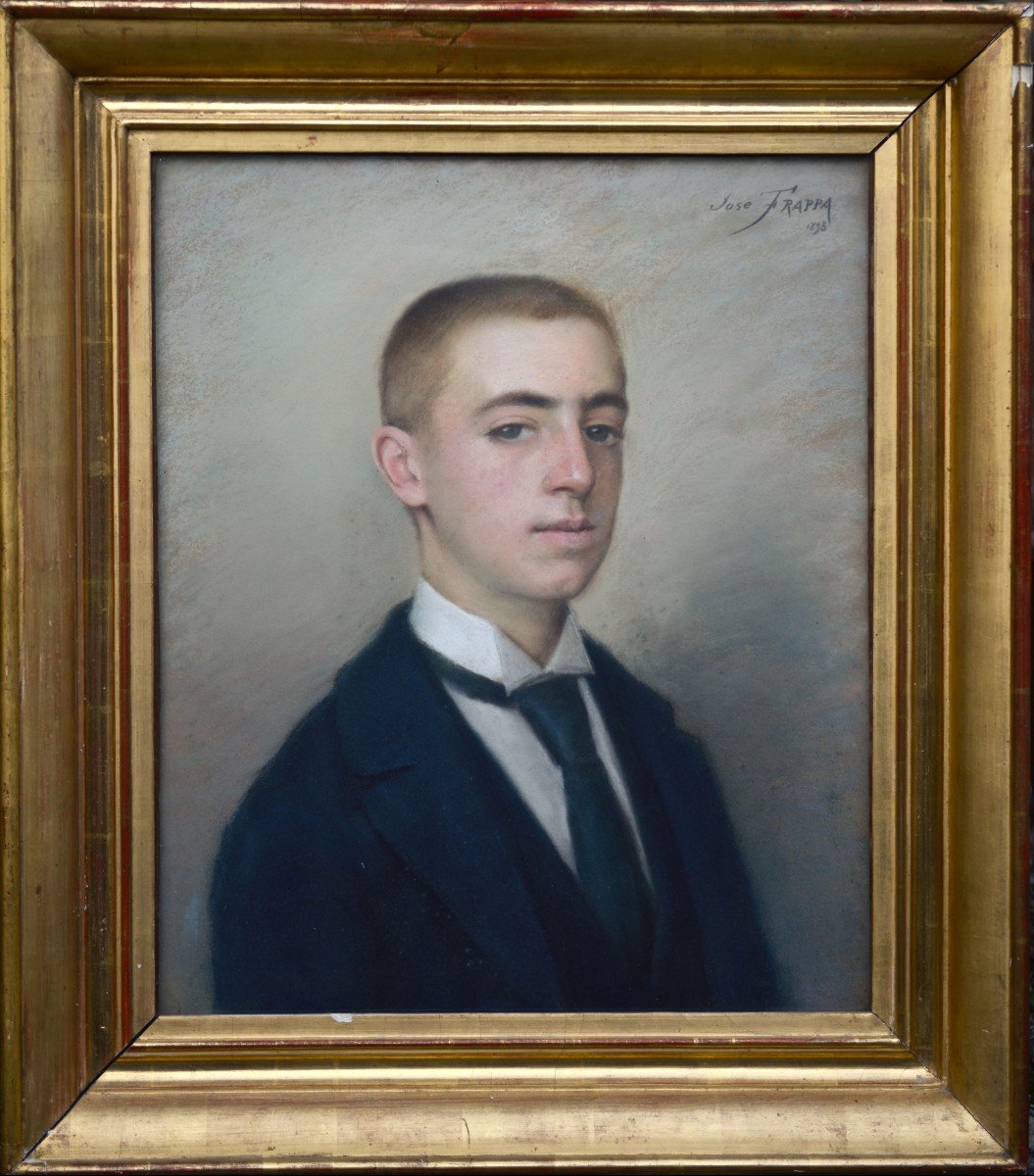 José Frappa "Portrait de Jeune Homme au Crâne Rasé" Pastel 1893