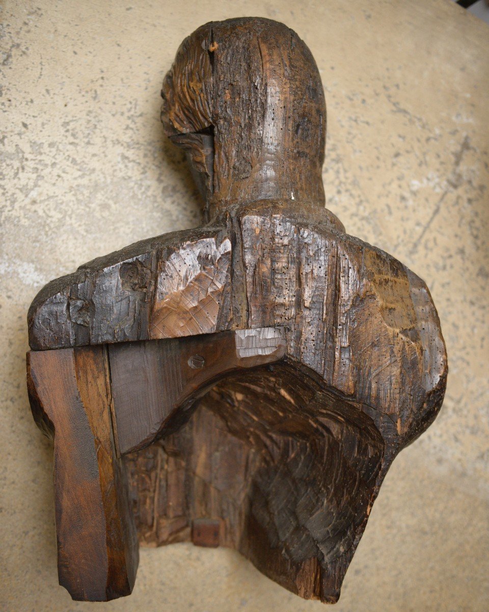 Buste en Bois Sculpté XVIIIème, Figure de Proue-photo-4