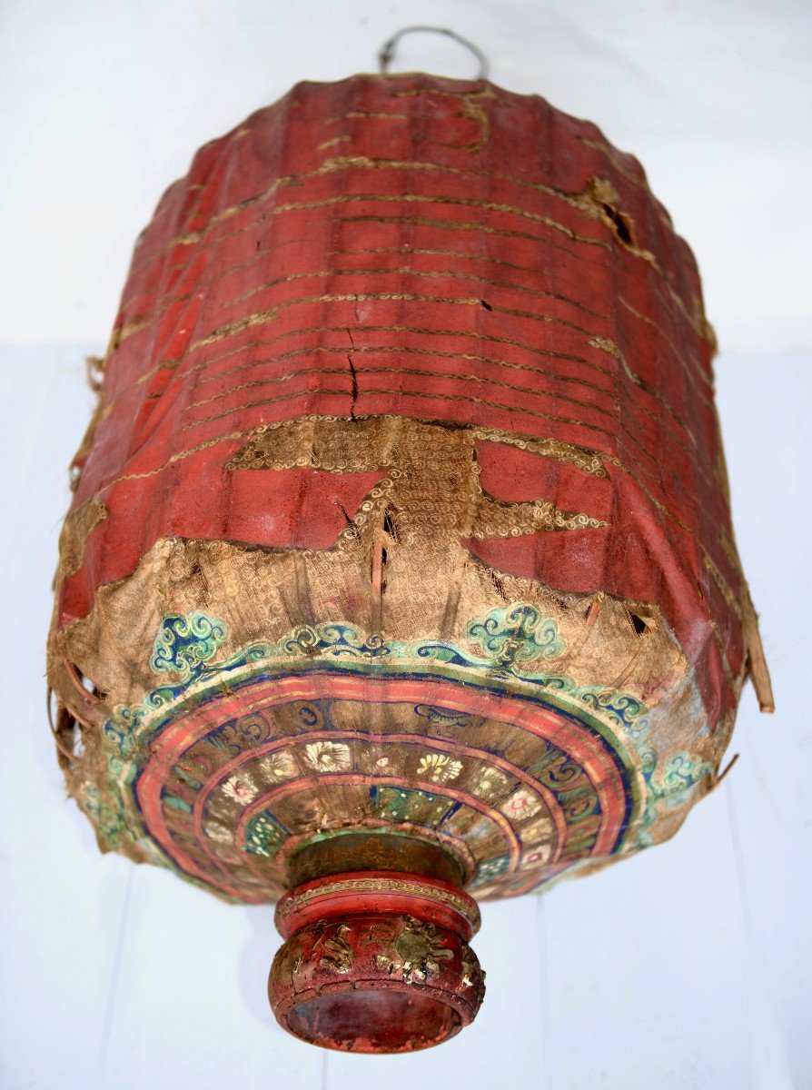 China - Circa 1900 Carved Wooden Lantern Holder With Coiled Dragon. -photo-7