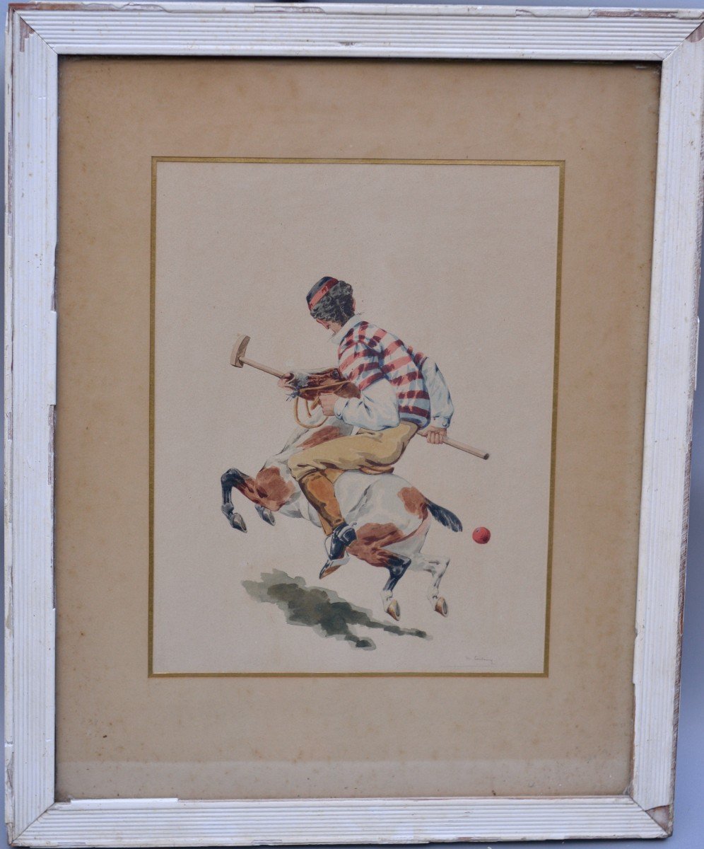 Charles De Condamy "polo Player" Watercolor Circa 1900-photo-2