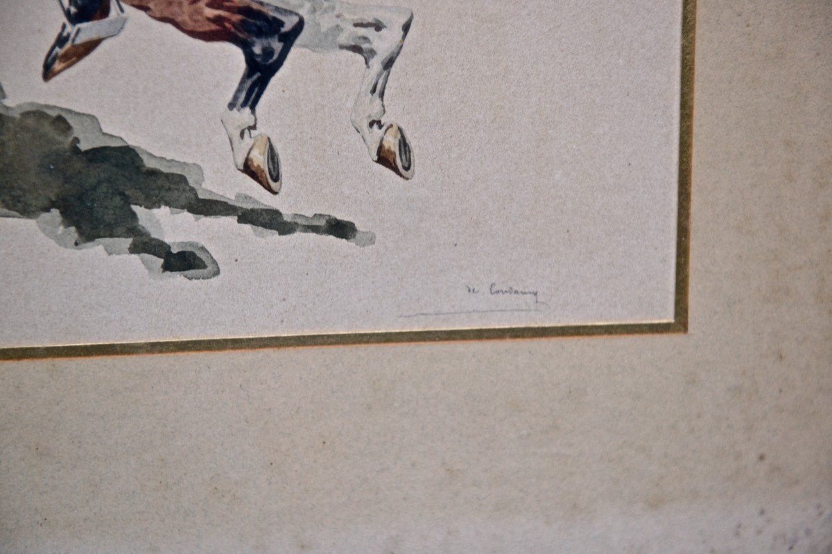 Charles De Condamy "polo Player" Watercolor Circa 1900-photo-3