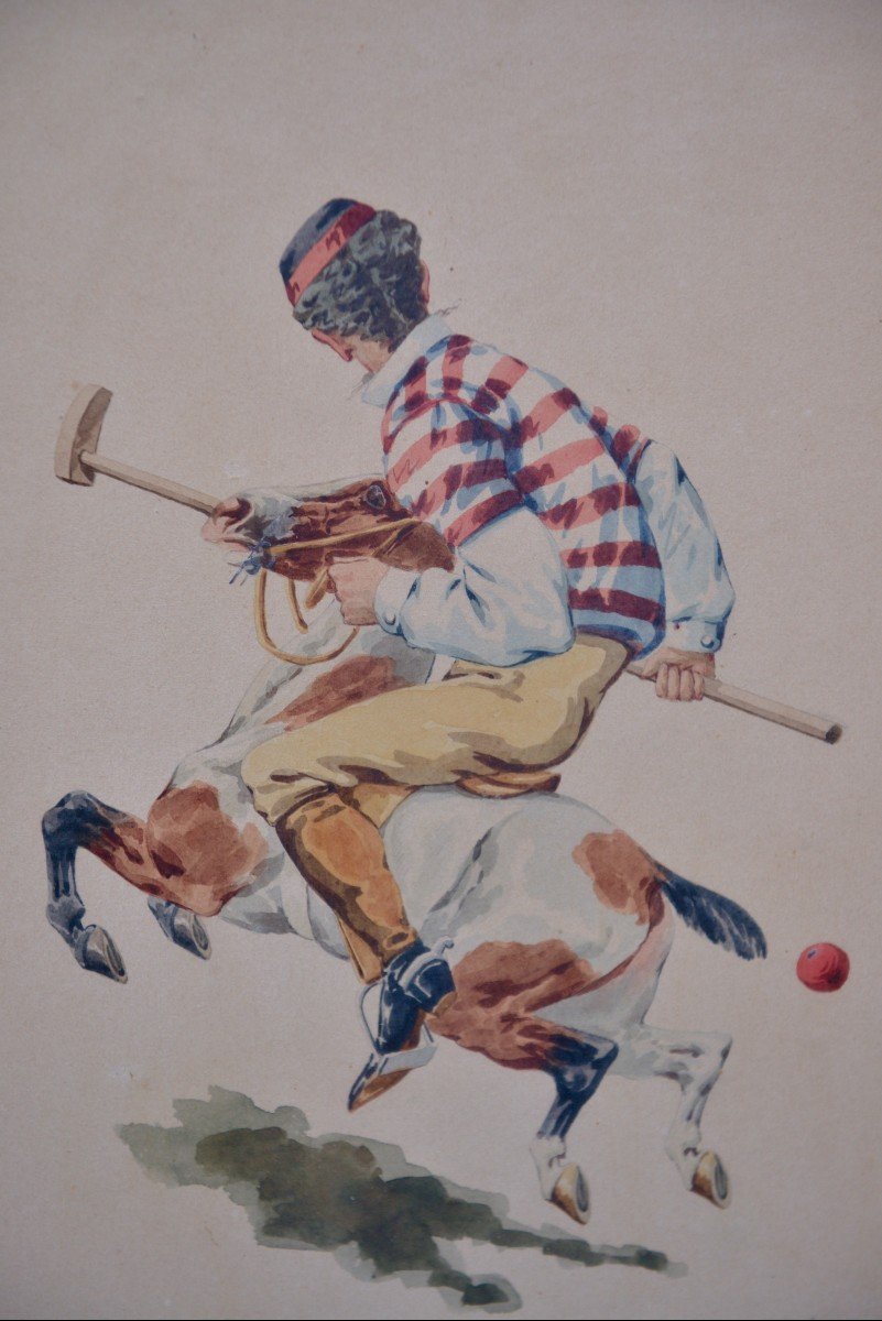 Charles De Condamy "polo Player" Watercolor Circa 1900