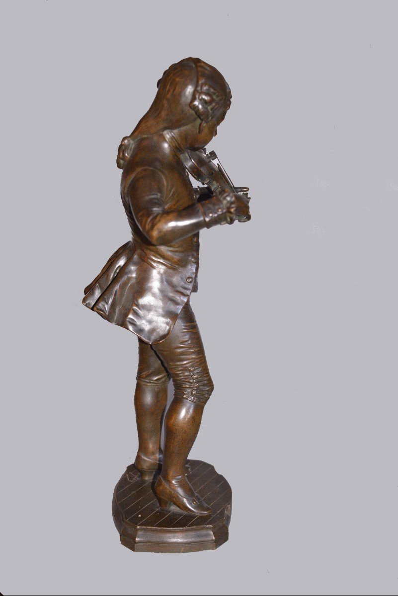 Georges Gueyton "mozart As A Child Playing The Violin" Antique Bronze-photo-4