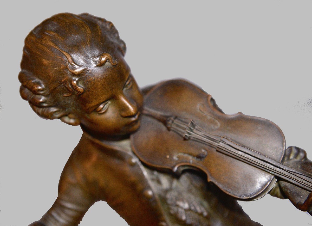 Georges Gueyton "mozart As A Child Playing The Violin" Antique Bronze-photo-1