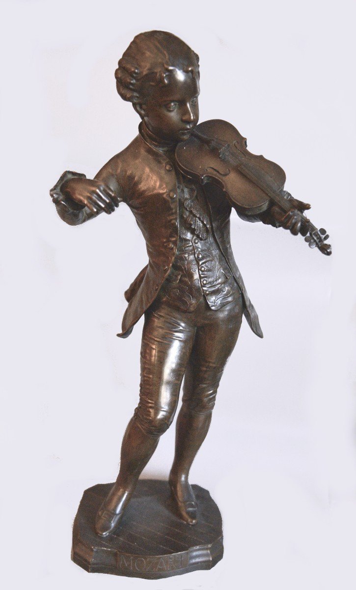 Georges Gueyton "mozart As A Child Playing The Violin" Antique Bronze