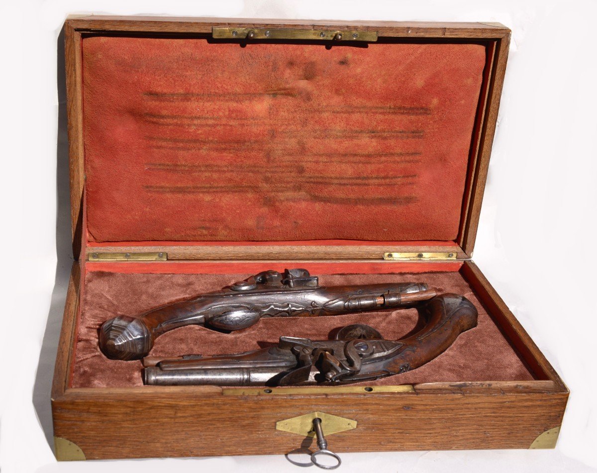 Pair Of Silex Pistols 18th In Box -photo-2