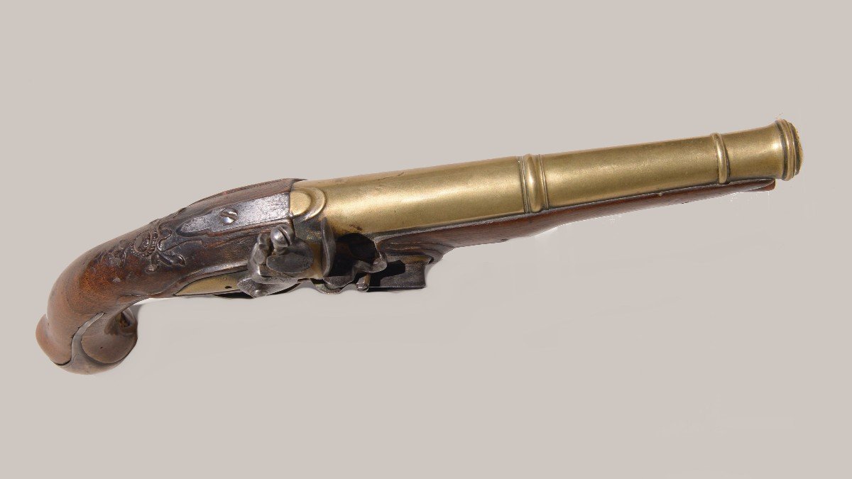 Naval Officer's Pistol Signed "cassaignard à Nantes" 18th Century-photo-2