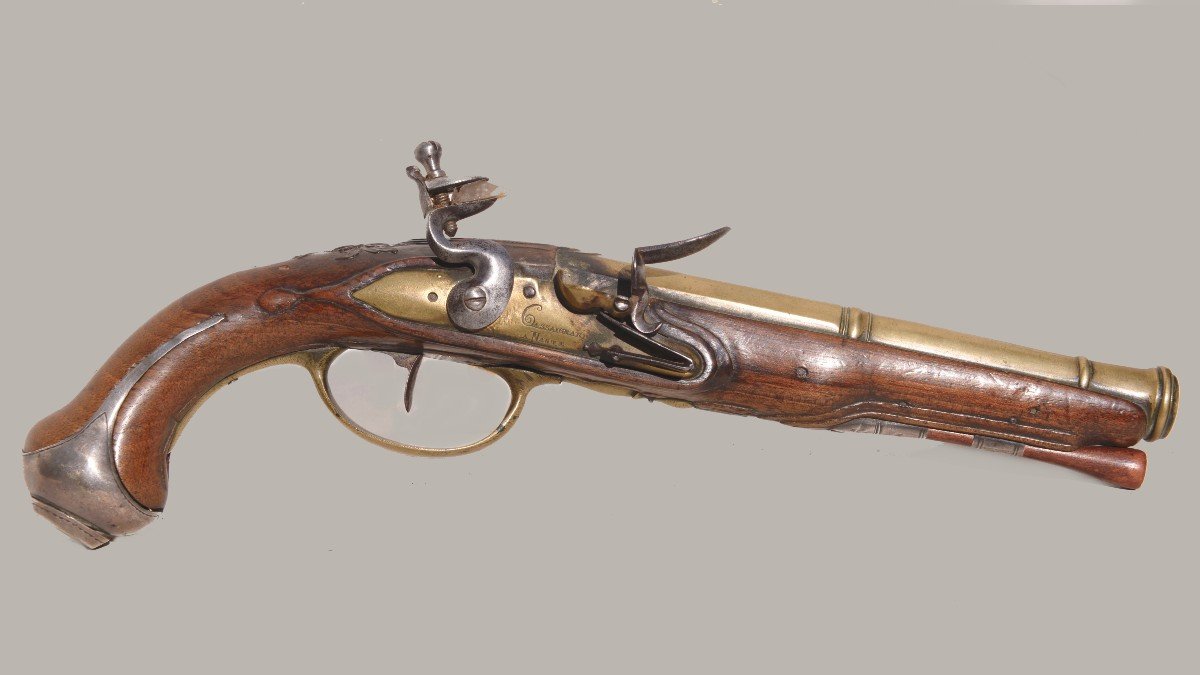 Naval Officer's Pistol Signed "cassaignard à Nantes" 18th Century-photo-4