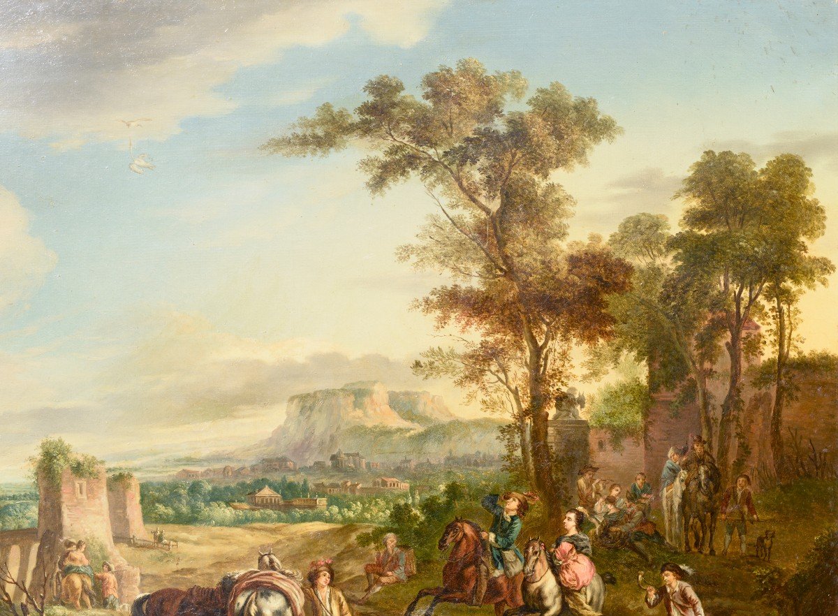 "Halte de la Chasse devant la Rivière" Huile sur toile suiveur Wouwerman-photo-4