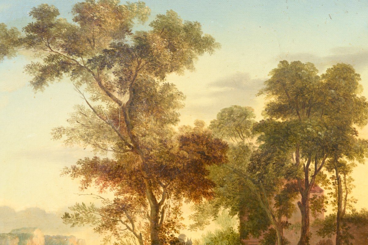 "Halte de la Chasse devant la Rivière" Huile sur toile suiveur Wouwerman-photo-3