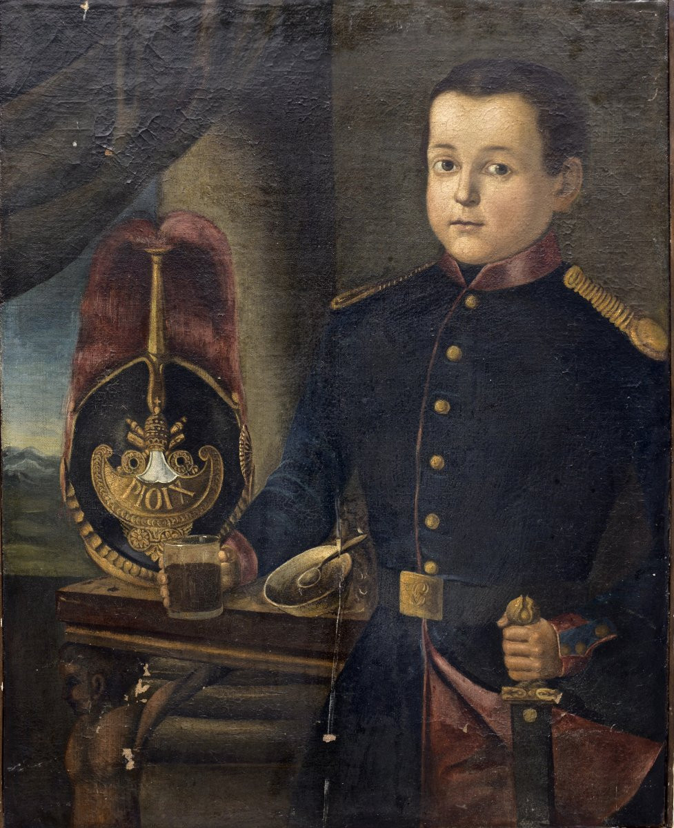 "portrait Of A Young Officer Of The Civic Guard Of Pope Pius Ix" Italian School Circa 1860, Hst-photo-2