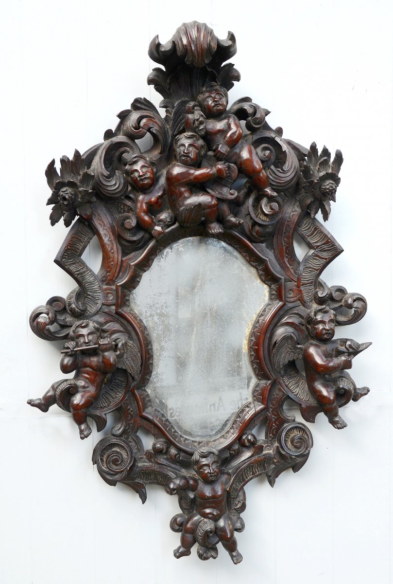 Important Baroque Mirror With Cherubs XVIIIth