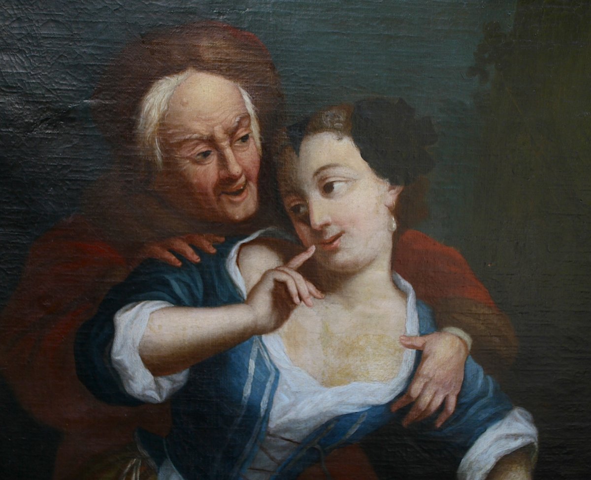 "La Jeune Fille et le Vieillard" Huile sur Toile XIXème-photo-3