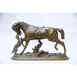 Pierre Lenordez  Cheval et Chien Jouant, Bronze Ancienne Edition