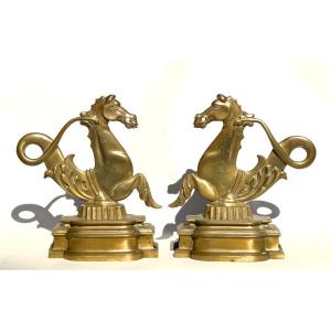 Pair Of Venetian Gondola Ornamental Horses, Bronze 19th Century