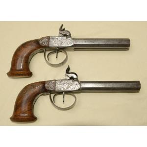 Pair Of Jacob Bertrand Double Barrel Pistols Circa 1840