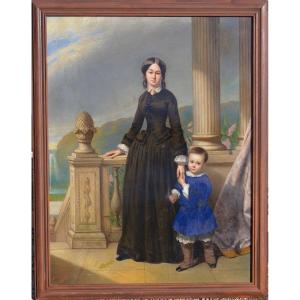 Mathias Leiendecker (1822 - 1871) "mother And Son" Oil On Canvas 1852