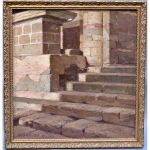 Marc-antoine-gaston Larée "stone Staircase" Oil On Canvas, 1906