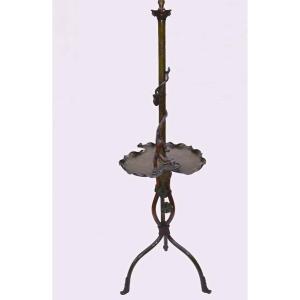 Bronze Floor Lamp With Water Lily And Dragon, Circa 1900