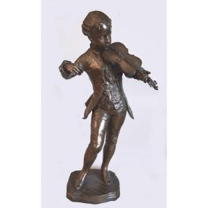 Georges Gueyton "mozart As A Child Playing The Violin" Antique Bronze