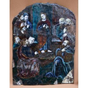 "jesus Among The Doctors" 16th Century Enamel Plaque