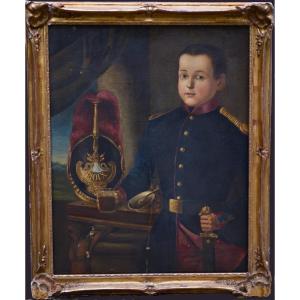 "Portrait de Jeune Officier de la Garde Civique du Pape Pie IX" Ecole Italienne vers 1860, HsT