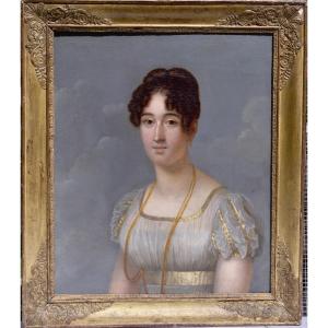 "Portrait d'une Jeune Femme de Qualité" Epoque Empire, Huile sur Toile