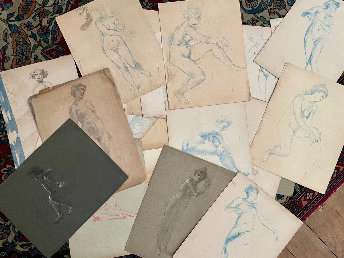 Proantic: Ensemble De Dessins, Femmes Nues, Vers 1900