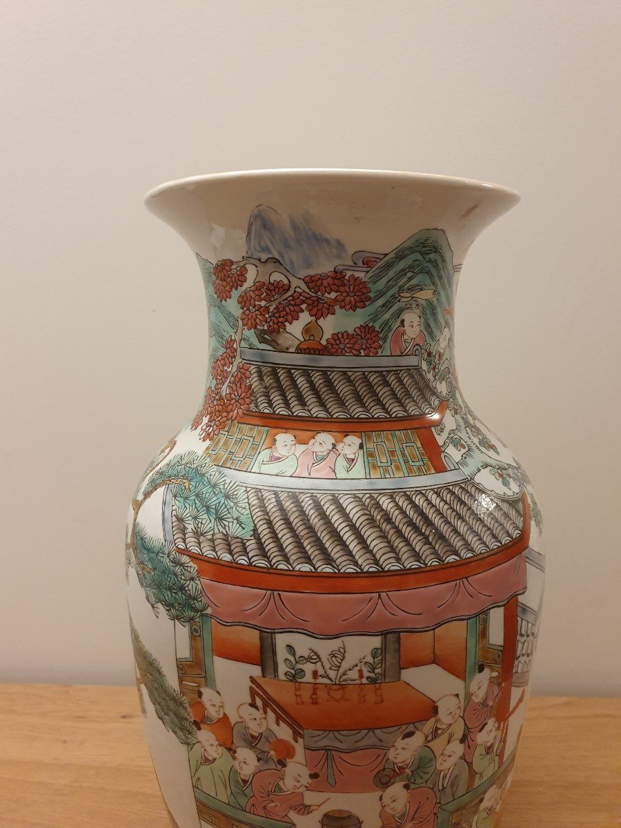 Vase Aux Cent Enfants , Porcelaine , Chine , XXème . -photo-2