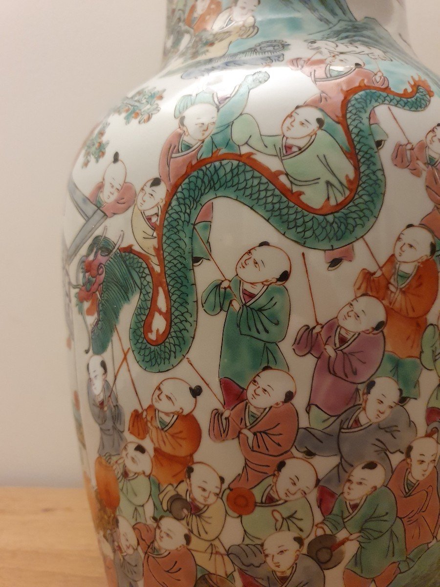 Vase Aux Cent Enfants , Porcelaine , Chine , XXème . -photo-1