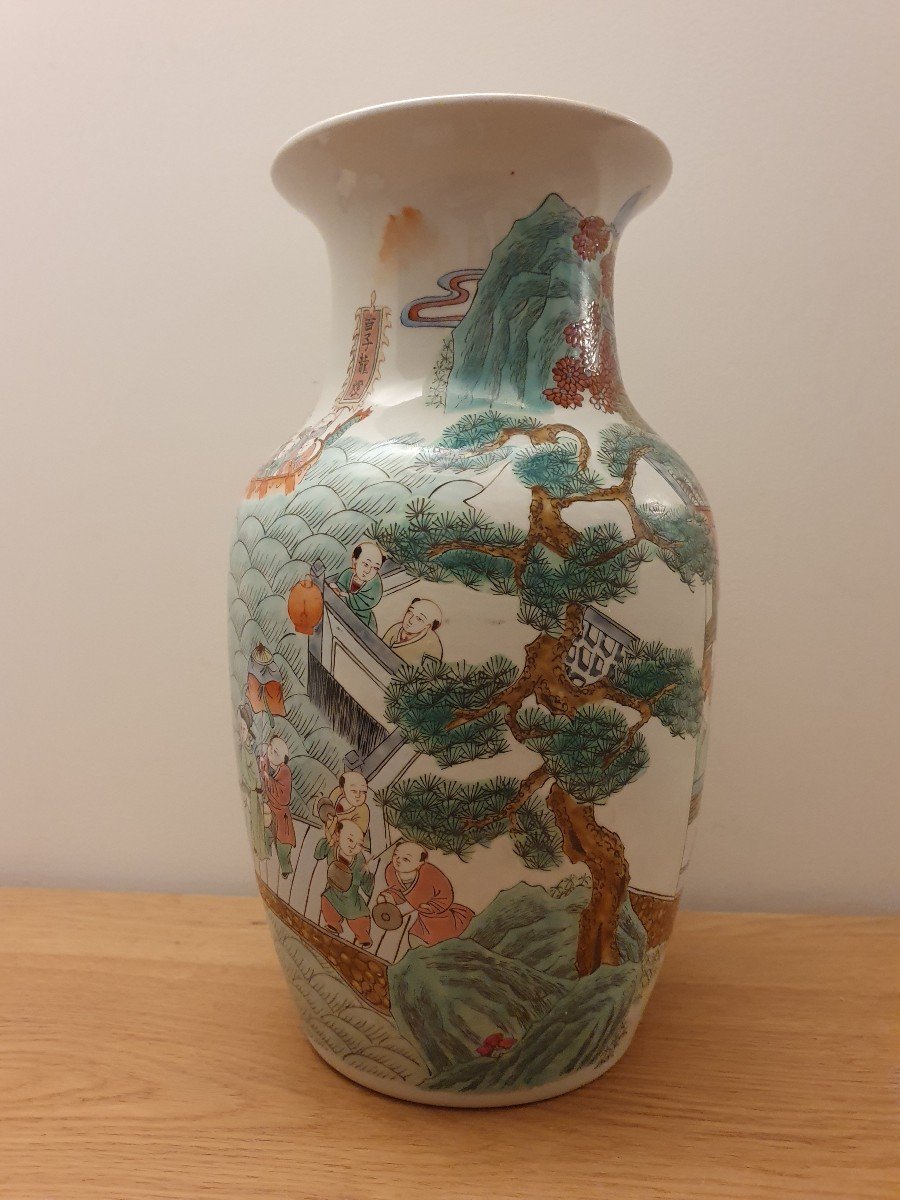 Vase Aux Cent Enfants , Porcelaine , Chine , XXème . -photo-4