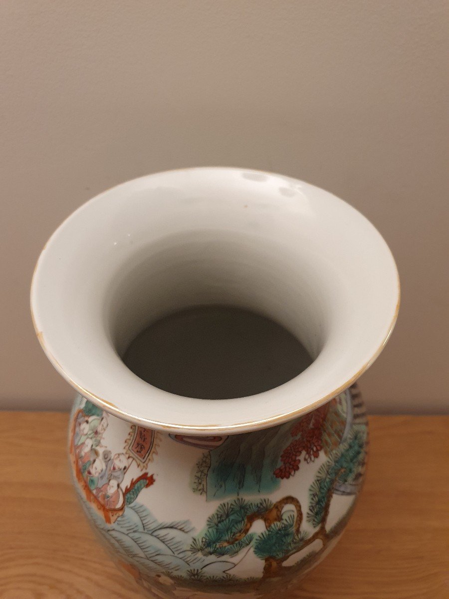 Vase Aux Cent Enfants , Porcelaine , Chine , XXème . -photo-5