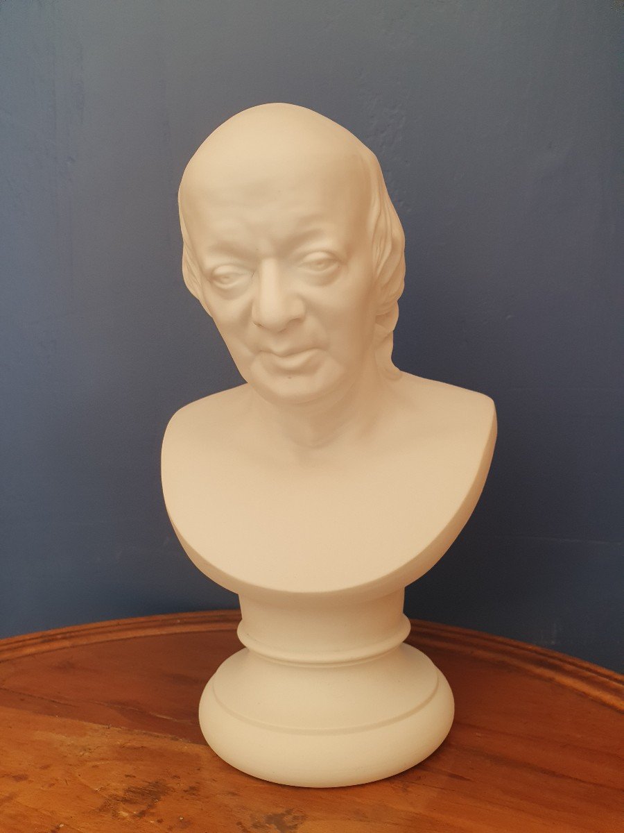 After Jean-joseph Perraud, Bust Of Pierre Jean De Béranger, Biscuit From Sarreguemines, XIX°.-photo-6