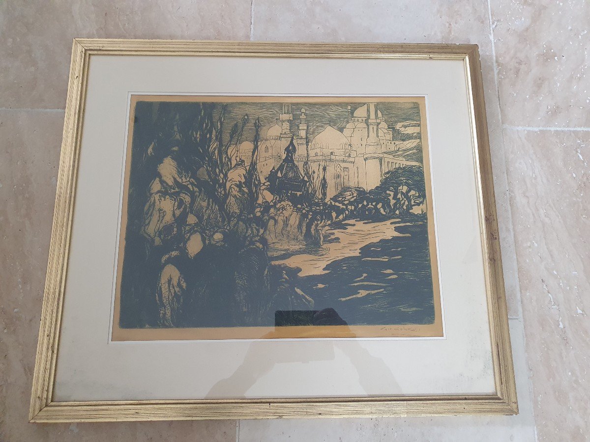 Gio Colucci, The Return Of The Mahmal, Silk Engraving, Early Twentieth.-photo-2