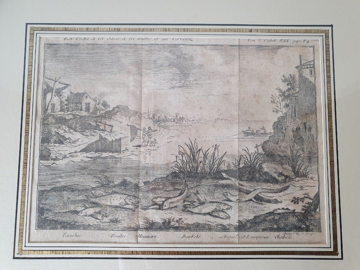 La Pêche ,Jean Baptiste Guélard ,  Gravure , XVIII°. -photo-3