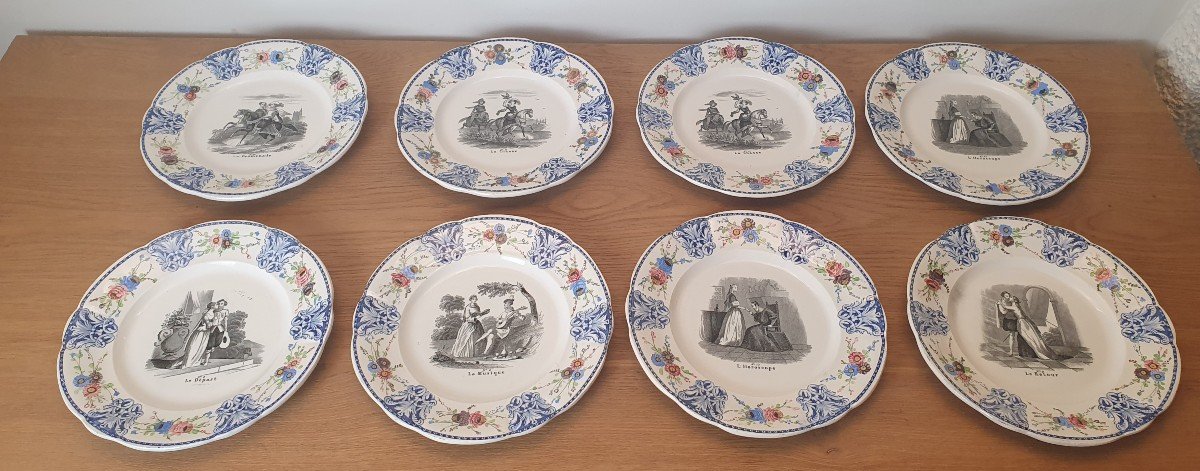 Creil And Montereau, Lebeuf And Milliet, 8 Dessert Plates, Earthenware, XIX °.-photo-3