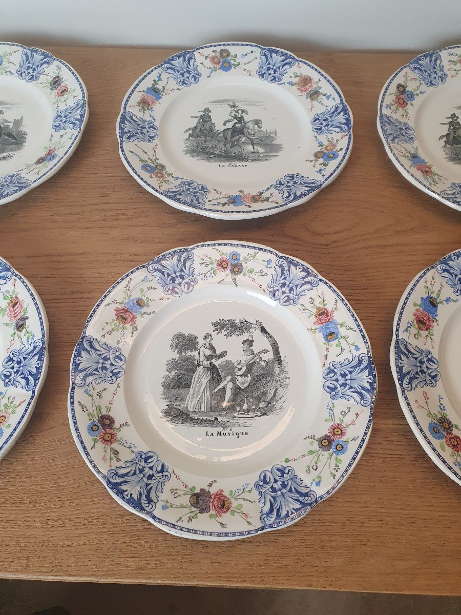 Creil And Montereau, Lebeuf And Milliet, 8 Dessert Plates, Earthenware, XIX °.-photo-1