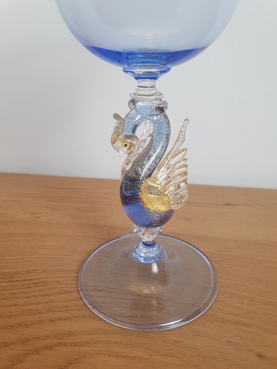 Murano , Verre , Bleu Et Or , XX°. -photo-1