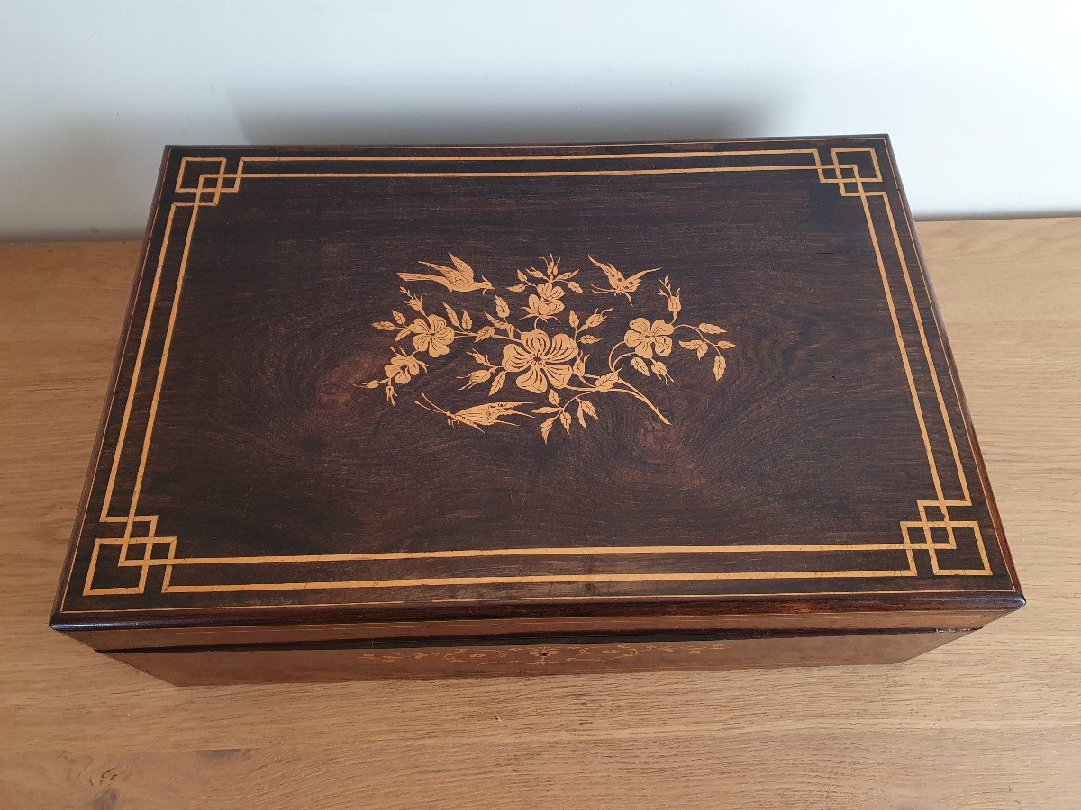 Coffret à Châle , Palissandre Et Bois Clair , Charles X, XIX°. -photo-3