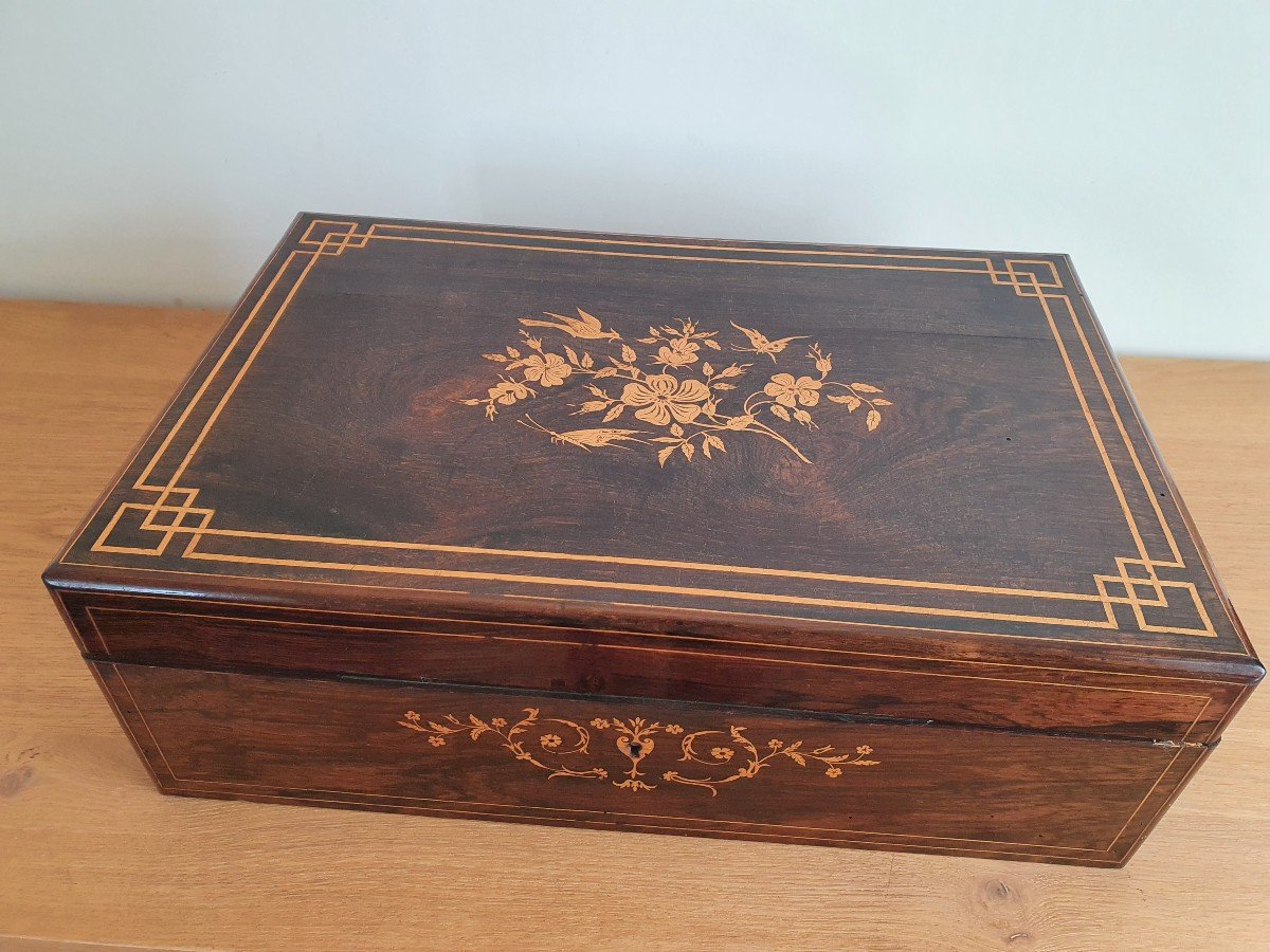 Coffret à Châle , Palissandre Et Bois Clair , Charles X, XIX°. -photo-4