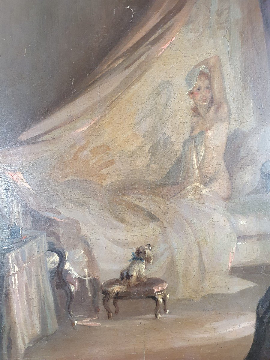 Lucien Emery (1874-1965),scène d'Intérieur, Huile Sur Panneau, XX°. -photo-2