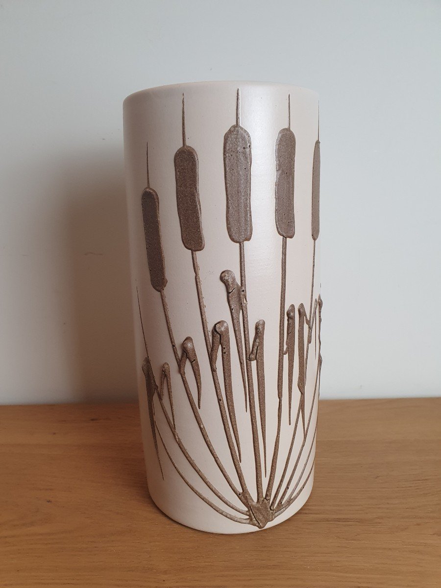 Roller Vase, Reeds, Ceramic, Year 70.-photo-2