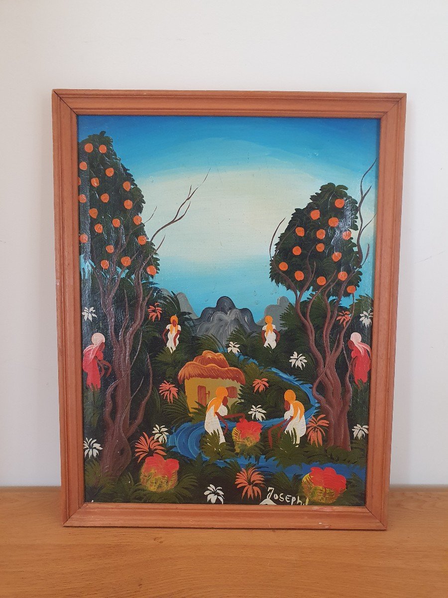 Ecole Haïtienne , Paysage Animé , Huile Sur Toile , Joseph , XX°. 