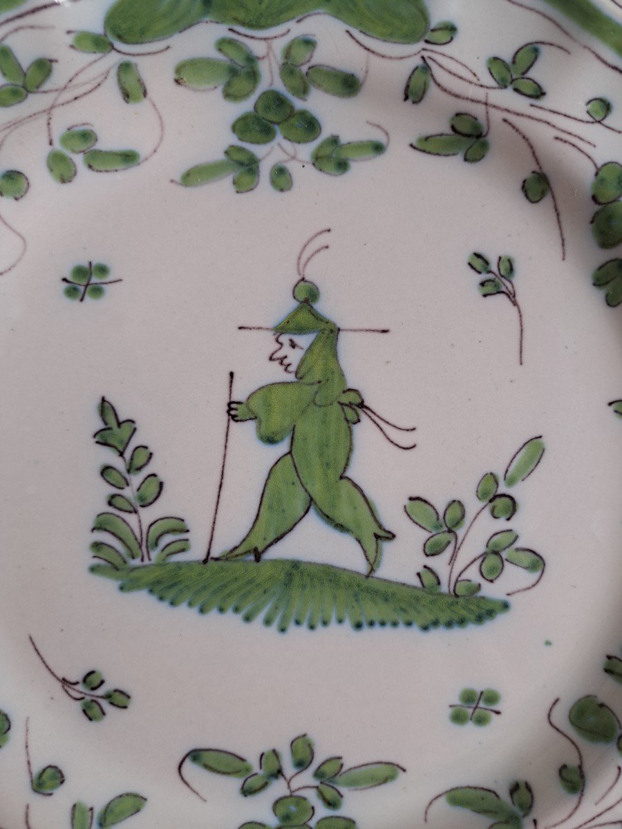 Bordeaux, Chinese Plate, Green Camaïeu, Earthenware, XVIII °.-photo-3