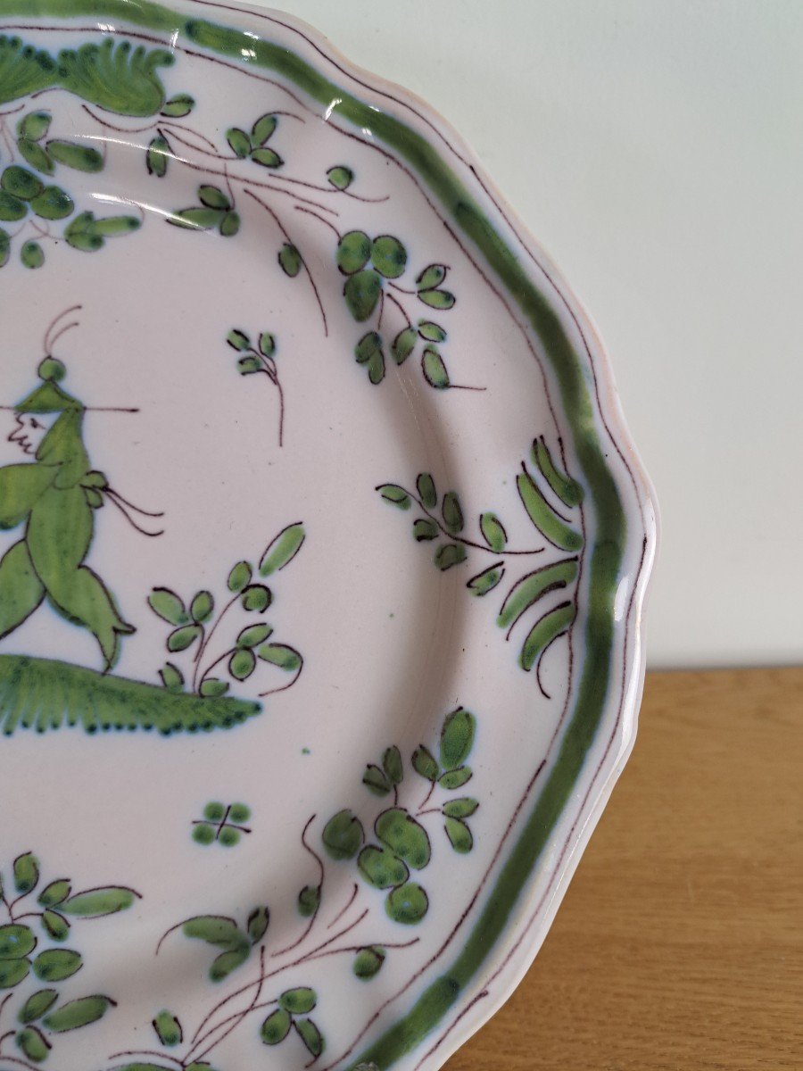 Bordeaux, Chinese Plate, Green Camaïeu, Earthenware, XVIII °.-photo-4