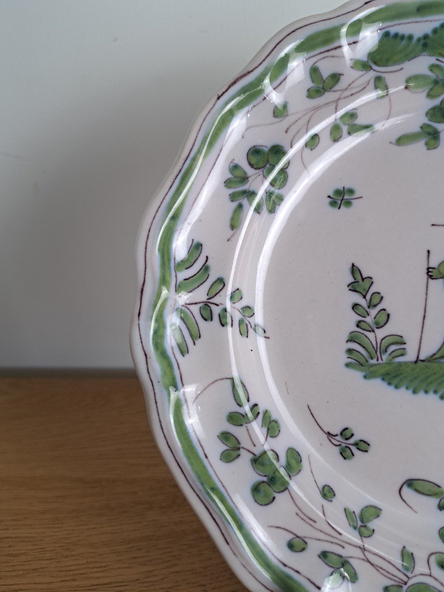 Bordeaux, Chinese Plate, Green Camaïeu, Earthenware, XVIII °.-photo-1