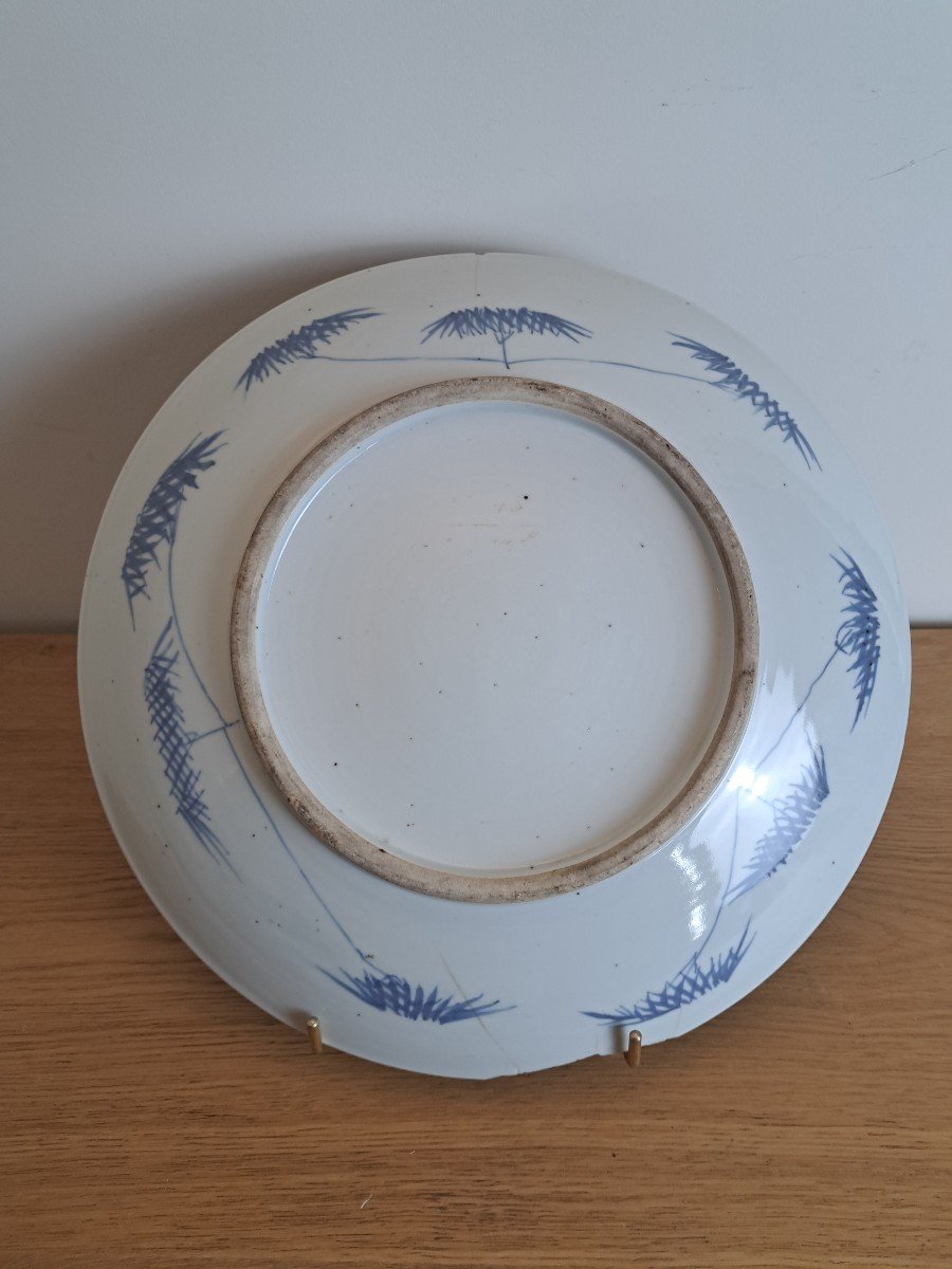 China, Large Dish, White Blue Porcelain, XIX °.-photo-5