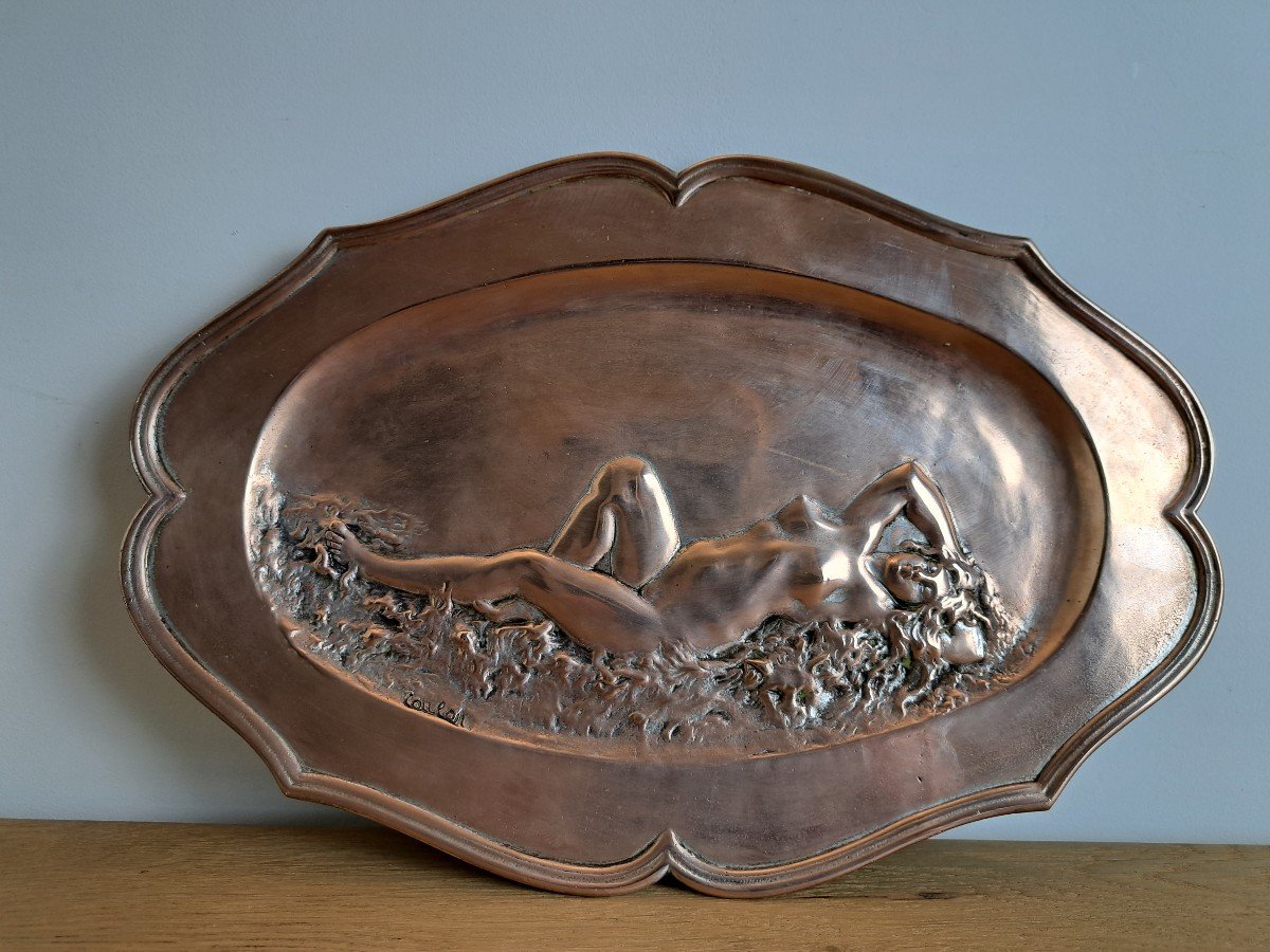 Jean Coulon, Wall Dish, Woman, Bronze, Art Nouveau, Late 19th/early 20th Century.-photo-2