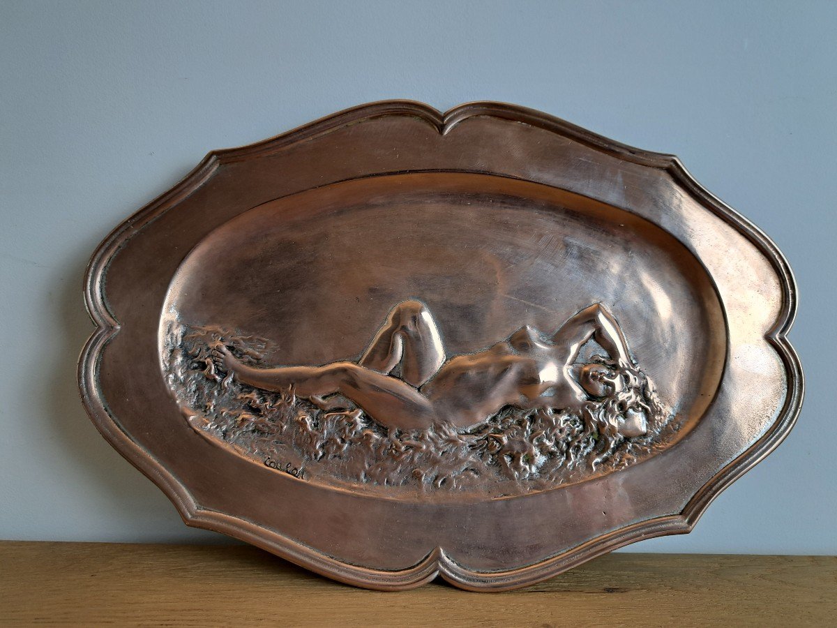 Jean Coulon, Wall Dish, Woman, Bronze, Art Nouveau, Late 19th/early 20th Century.-photo-4