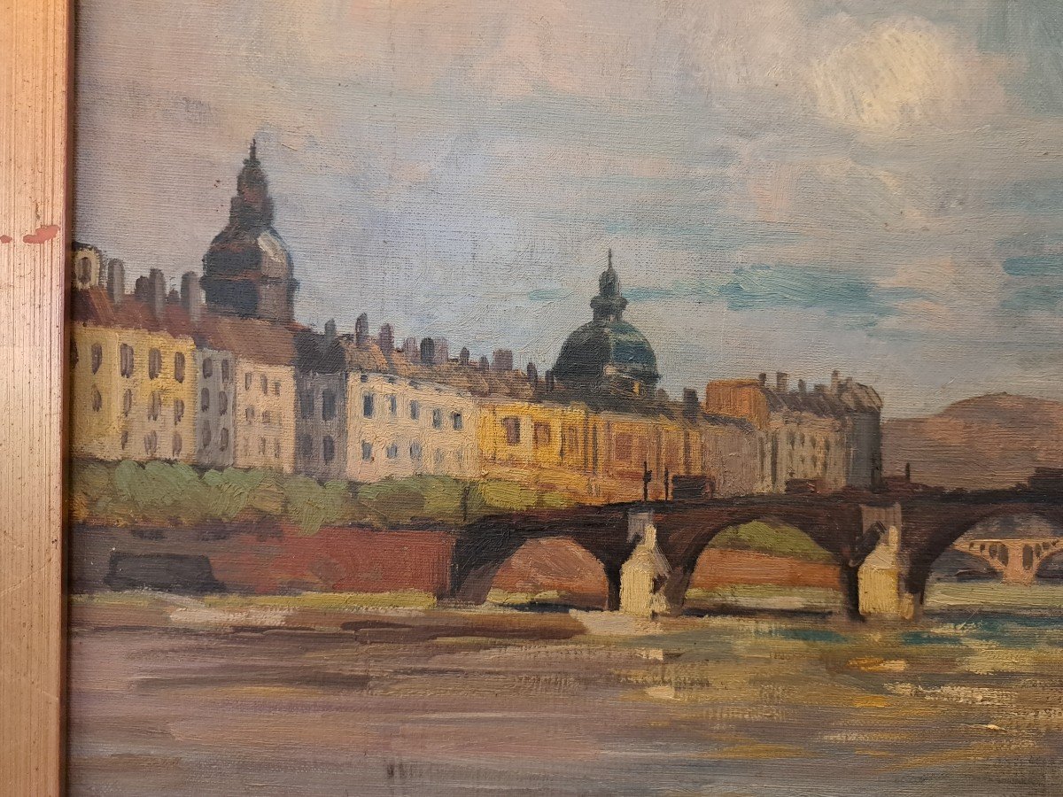 Maurice Pouzols, Le Pont De La Guilliotière, Lyon, Oil On Canvas, 1927.-photo-2